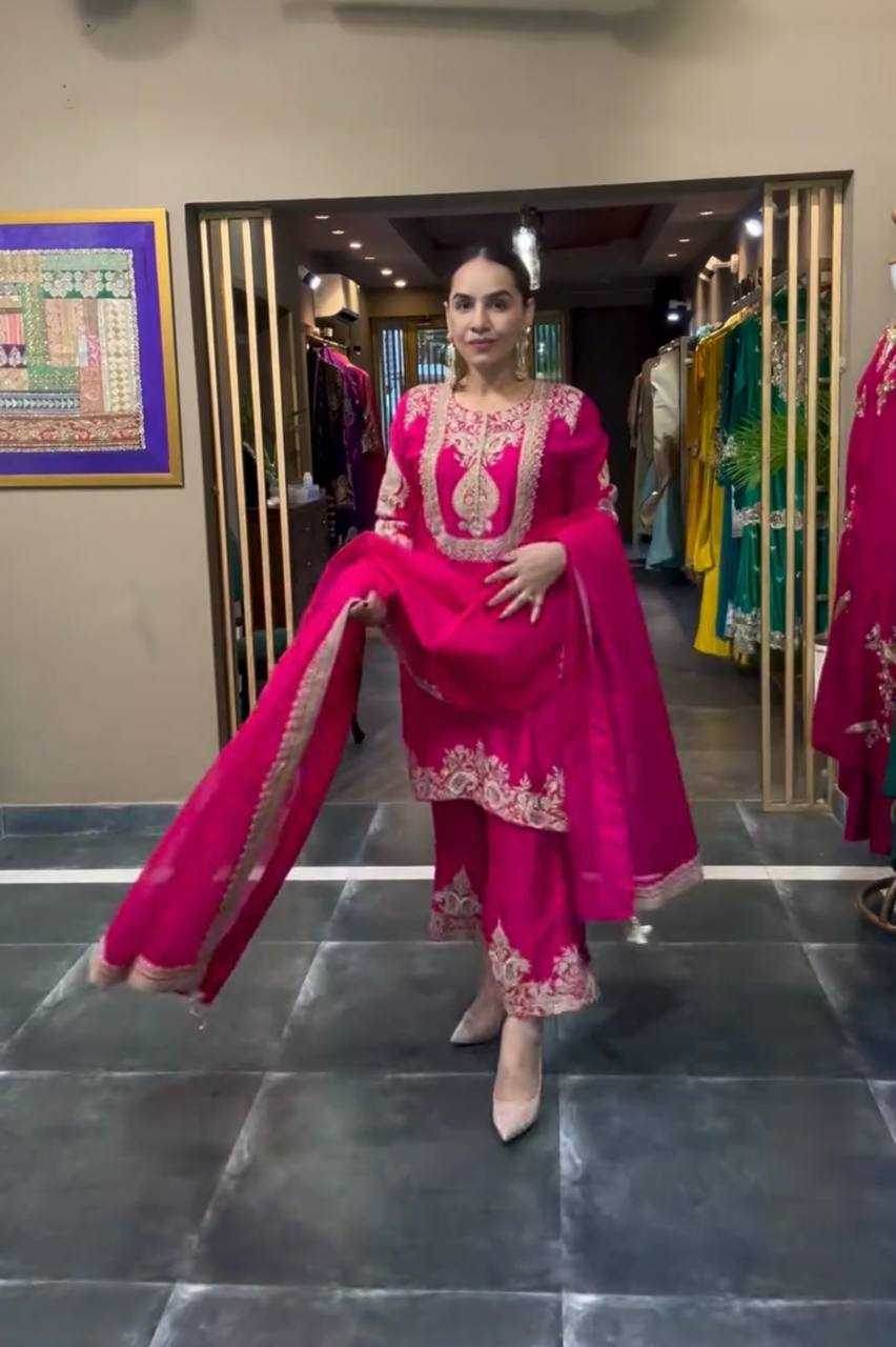 Chinon Silk Ladies Embroidery Designer Suit - MYLUXURY LANE ENTERPRISE